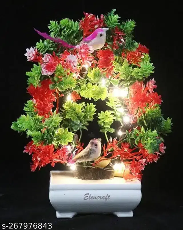 Artificial Bonsai Plant with Pot & Light (Multicolor, 23 cm)