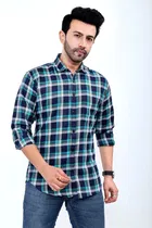 Cotton Blend Checked Shirt for Men, Blue 