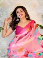Georgette Printed Saree for Women, Pink 
