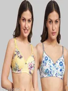 Cotton Blend Printed Padded Bra for Women 