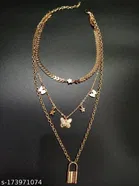 Trendy Urbanic Triple Layered Minimal Butterfly And Lock Necklace for Girls And Women