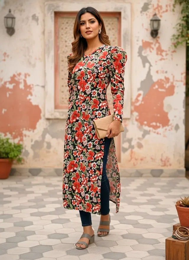Straight Kurti for Women (Blue, L)