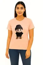 Cotton Blend Printed T-shirt for Women, Peach 