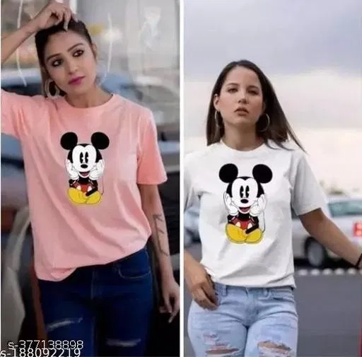 Cotton Blend T-shirt for Women, Pink & White, Pack of 2 (XL)