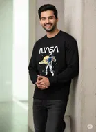 Fleece Printed Sweatshirt for Men, Black 