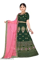 Satin Embroidered Lehenga with Choli & Dupatta for Girls 