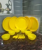 Combo of Dinner Full Plates (27 cm) with Bowls (300 ml) & Soup Spoons (Yellow, Set of 6)