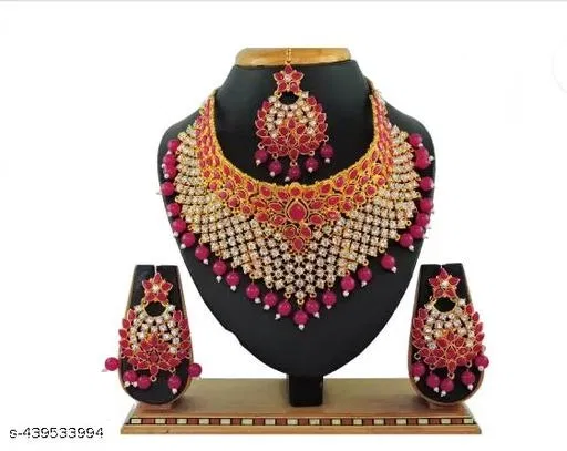 Alloy Gold-plated Jewel Set for Women (Pink, Free Size)