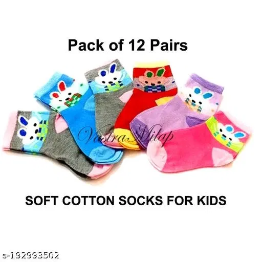 Cotton Socks for Kids (Multicolor, 12-18 Months) (Set of 12)