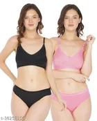 Cotton Blend Solid Lingerie Set for Women 