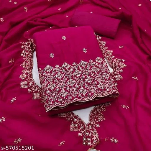 Vichitra Silk Punjabi/All Over Suits for Women (Pink, 6.85 meter (3XL)