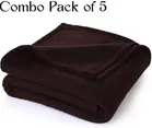 Combo Pack of 5 Solid Polar Fleece Blanket Coffee Brown- 