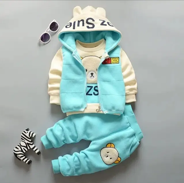 Hosiery Printed T-Shirt with Jacket & Pant Set for Kids (Sky Blue, 0-1 Years)
