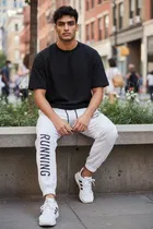 Cotton Blend Printed Track Pant for Men, White 