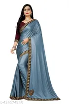 Lycra Solid Saree For Women, Blue