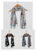Poly Chiffon Printed Scarves for Women, Multicolor, Pack of 3