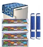 Knit Printed Fridge 4 Pcs Mat with 2 Pcs Handle & Top Cover 