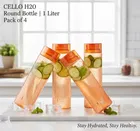 CELLO H2O Round Unbreakable Plastic Water Bottle 1 Liter (Orange, Pack of 4)