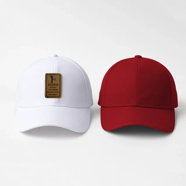 Solid Caps for Men, Pack of 2 (White & Red, Free Size)