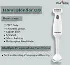 Startreck HB03 250 watts Electric Hand Blender -White 