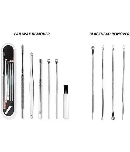 Lenon Makeup Accessory Stainless Steel Blackhead & Ear Wax Remover Facial Kit (Combo of 2) (D222)
