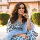 Floral Print Cotton Blend Kurti with Pant & Dupatta Set for Women 