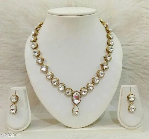 Modern Kundan Stone Work Necklace Set for Women & Girls, White