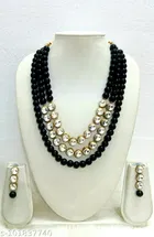 Kundan And Pearl Necklace Set for Women, Black