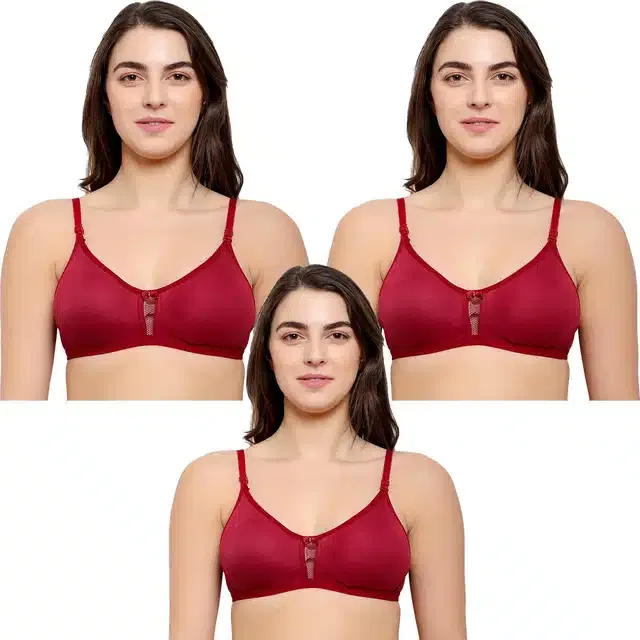 Cotton Blend Non Padded Bra for Women (Maroon, 36) (Pack of 3)