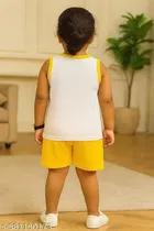 Hosiery Cotton Printed Clothing Set for Kids, Yellow & White 