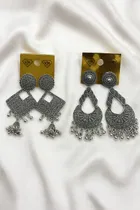Oxidised Silver-Plated Jhumka Earrings for Women 