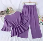 Poly Crepe Solid Clothing Set foor Girls, Purple 