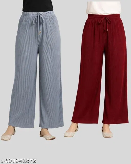 Palazzos for Women, Pack of 2 (Maroon, L)