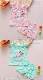 Hosiery Cotton Sleeveless Top with Pant Clothing Set for Girls 