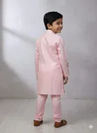 Silk Blend Printed Kurta & Payjama Set For Boys, Pink 