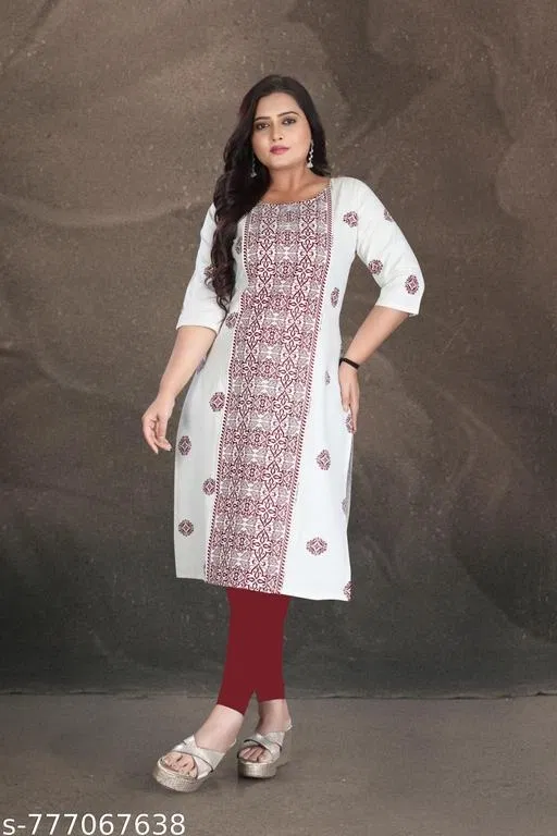 Floral Cotton Kurti for Women (White, XXXL)