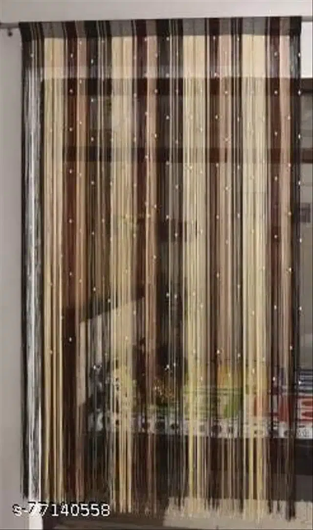 Polyester Beads Curtain for Door (Black & Beige, 7 Feet)