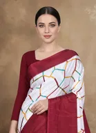 Art Silk Printed Saree for Women, Red 