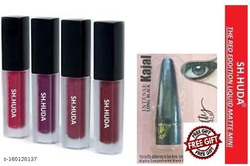 4 Pcs Liquid Lipstick with Kajal, Multicolor, Set of 2