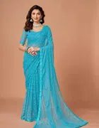 Net Solid Saree for Women 