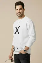 Polyester Printed T-shirt for Men, White 