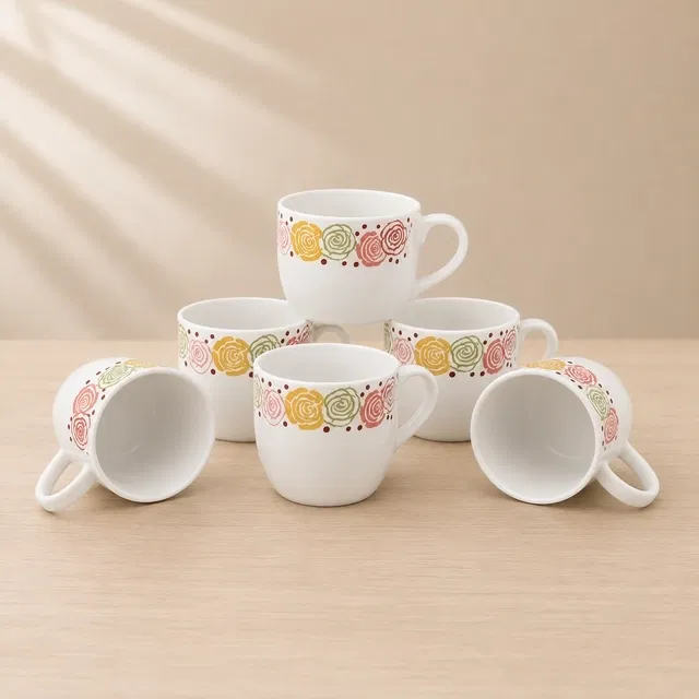 Ceramic Tea & Coffee Cup, White, Pack of 6 (140 ml)