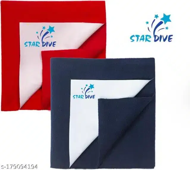 Cotton Mattress Protection Sheet (Red & Navy Blue, 28x20 inches) (Pack of 2)