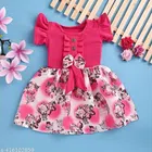 Crepe Printed Frock for Girls (Pink, 0-3 Months)