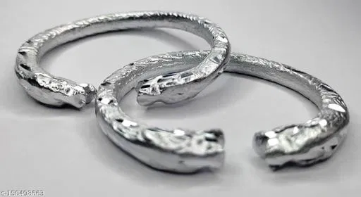 Silver Coated Tiger Face Kada Bracelet for Men (Pack of 2)