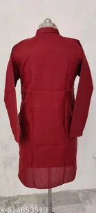 Cotton Solid Kurta Set for Men, White & Maroon 