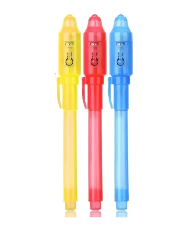 Invisible Ink Magic Pen (3 Pieces) with UV-Light Birthday Return Gifts Pencil (Pack of 1)