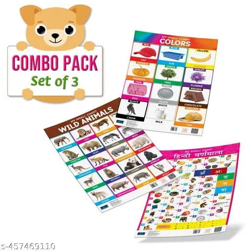 Bookford Publications My small chart Wild Animals, Hindi Varnamala & Colors (Set of 3)
