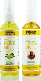 Donnara Organics Pure Olive Oil and Flaxseed Oil (Pack of 2, 100 ml)