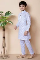 Cotton Embellished Kurta with Payjama for Boys, White 